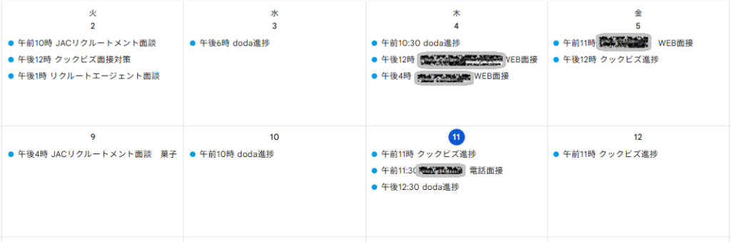 転職活動中のスケジュール