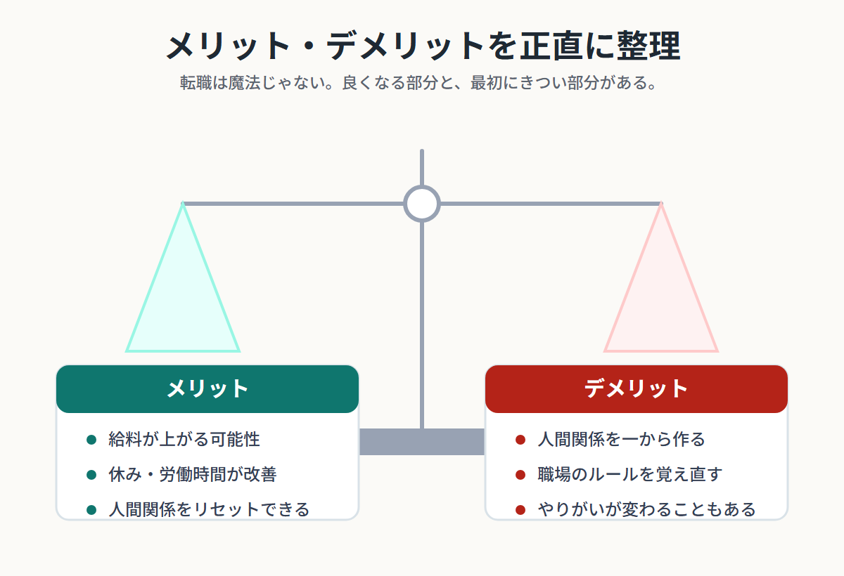 調理師転職のメリットとデメリットを天秤で整理した図解